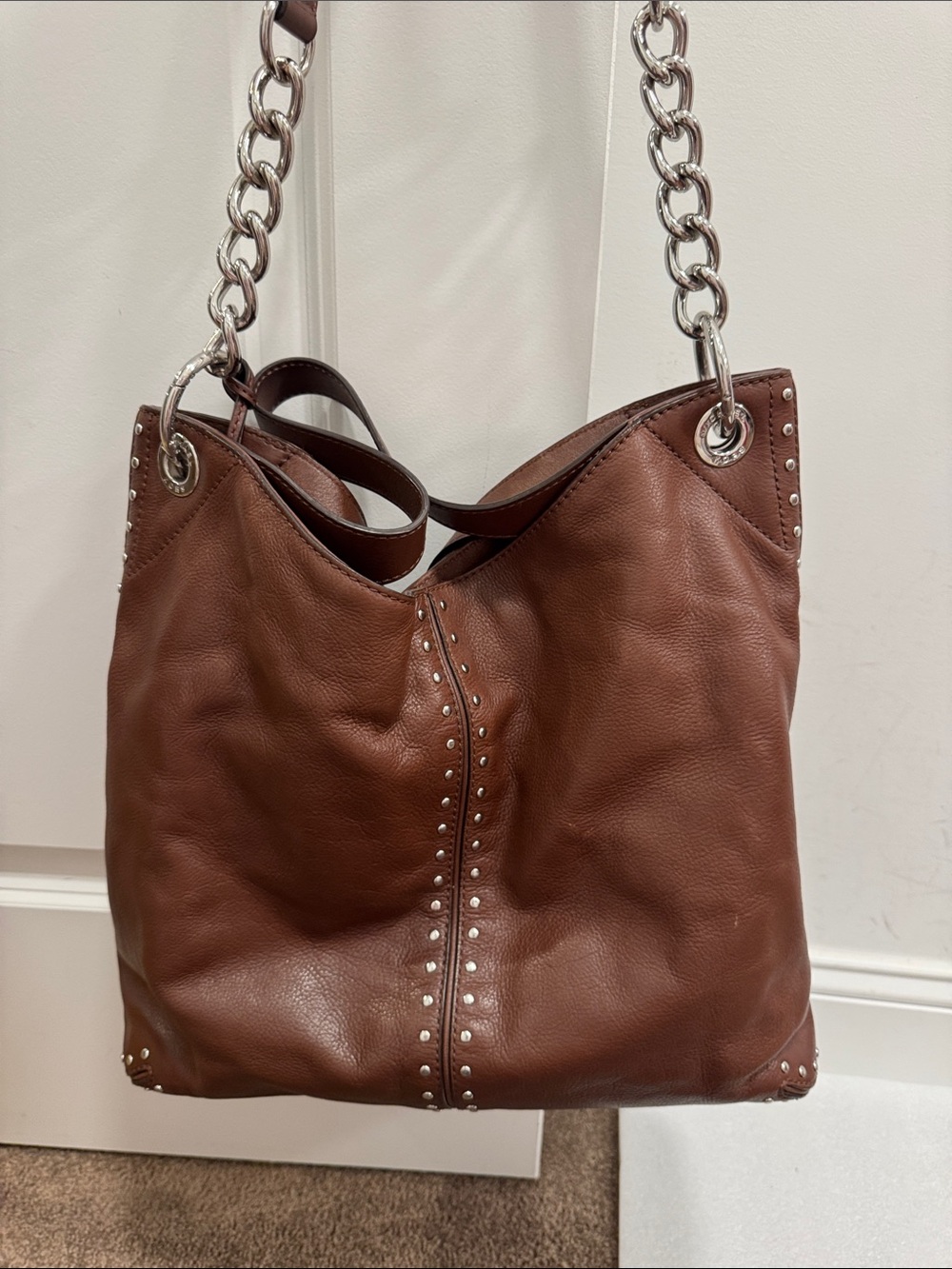 Michael Michael Kors Astor studded leather shoulder hobo bag purse